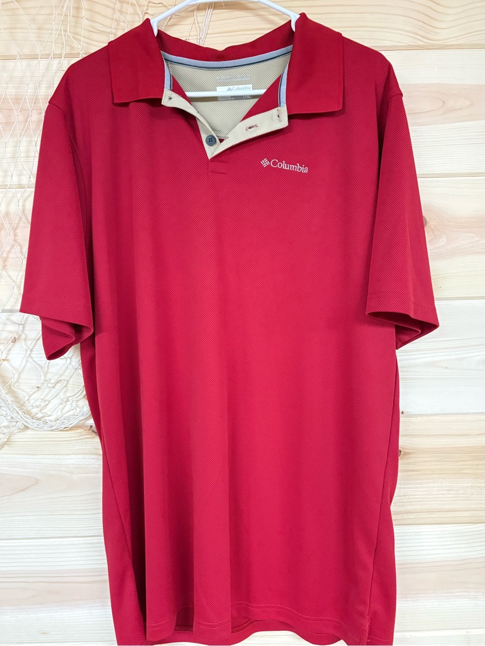 Columbia Men's Red Short-Sleeve Polo with Tan Trim